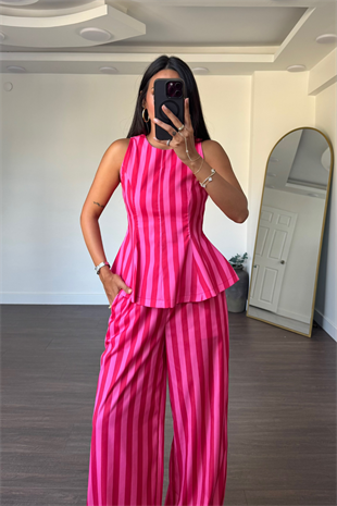 Çizgi Desenli Takım-Pembe