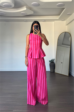 Çizgi Desenli Takım-Pembe