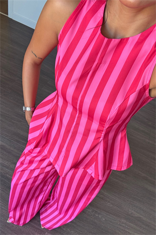 Çizgi Desenli Takım-Pembe