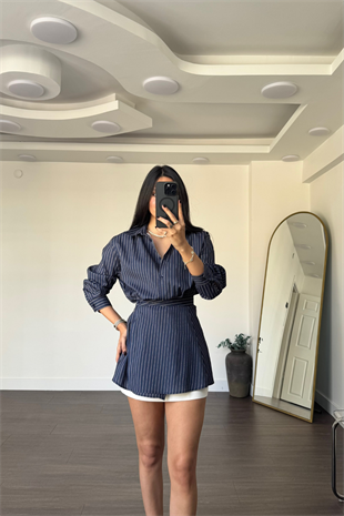 Çizgili Tasarım Gömlek-Lacivert