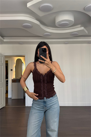 Dantel Detaylı Atlet-Kahve