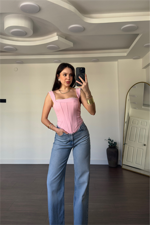 Dantel Detaylı Büstiyer-Pembe