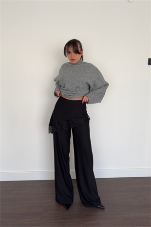 Dantel Detaylı Pantolon-Siyah