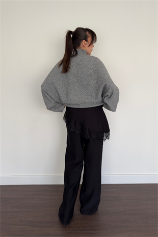 Dantel Detaylı Pantolon-Siyah