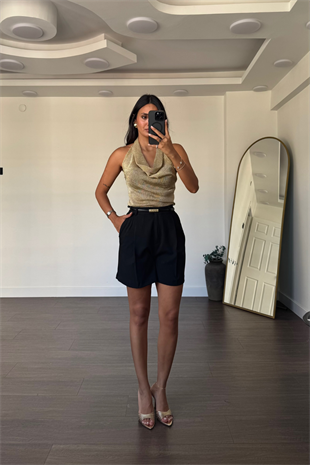 Degaje Yaka Simli Bluz-Gold