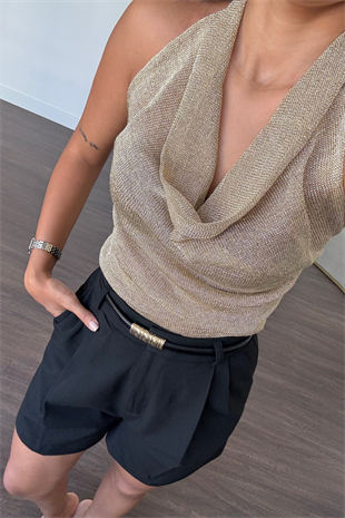 Degaje Yaka Simli Bluz-Gold