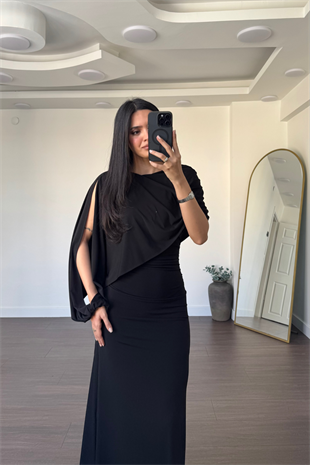 Dekolte Kol Elbise-Siyah