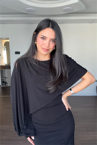 Dekolte Kol Elbise-Siyah