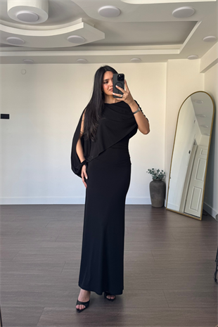 Dekolte Kol Elbise-Siyah