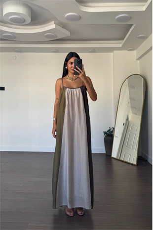 Desenli Askılı Elbise