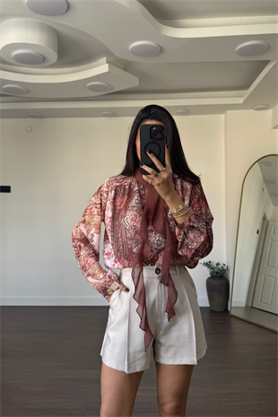 Desenli Bağmalı Gömlek-Kahve