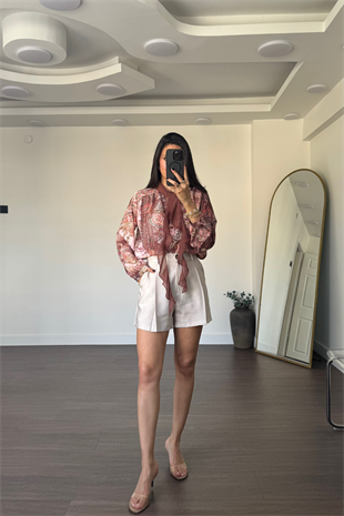 Desenli Bağmalı Gömlek-Kahve