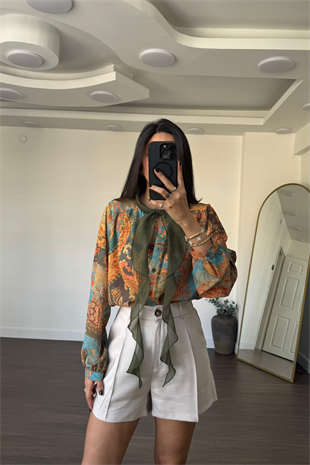 Desenli Bağmalı Gömlek-Yeşil