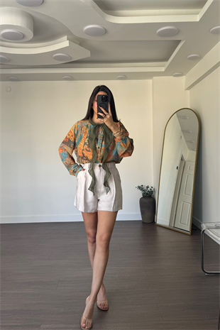 Desenli Bağmalı Gömlek-Yeşil