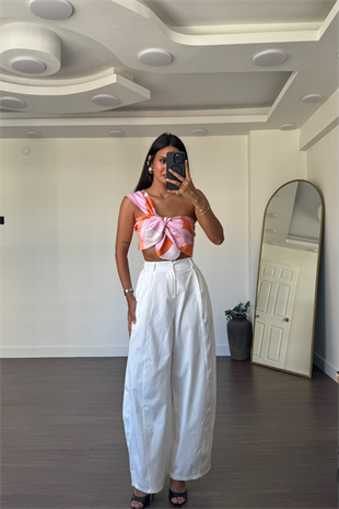Desenli Crop Top-Pembe