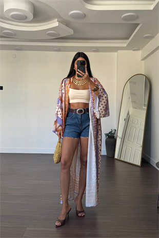 Desenli Saten Kimono