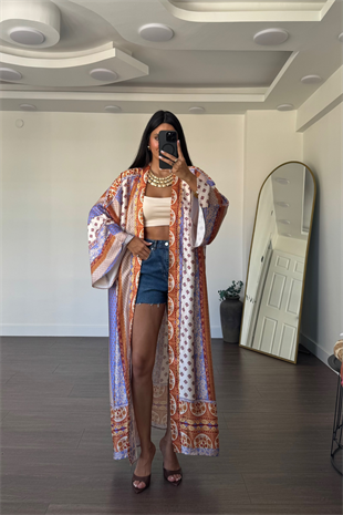 Desenli Saten Kimono