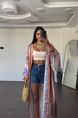 Desenli Saten Kimono