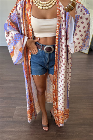 Desenli Saten Kimono