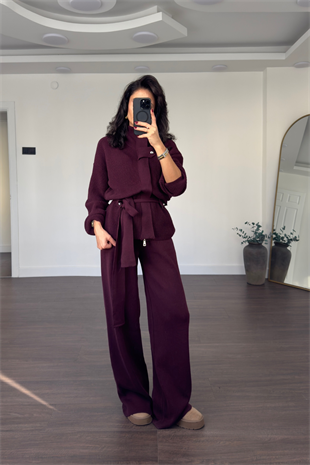 Dik Yaka Kuşaklı Takım-Bordo