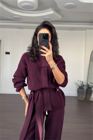 Dik Yaka Kuşaklı Takım-Bordo