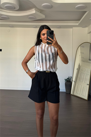 Dik Yaka Şerit Detaylı Transparan Bluz-Beyaz