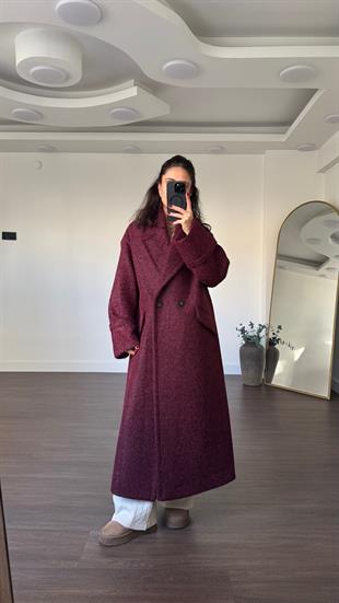 Duble Kol Astarlı Uzun Kaban-Bordo