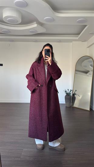 Duble Kol Astarlı Uzun Kaban-Bordo