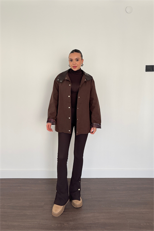 Ekose Astarlı Trençkot-Kahve