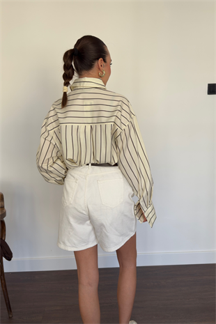Ekru Fit Denim Şort