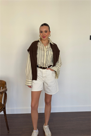 Ekru Fit Denim Şort