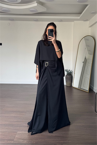Etek Pantolon Bluz Takım-Siyah