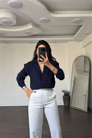 File Detaylı Gömlek-Lacivert