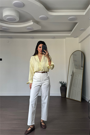 File Detaylı Gömlek-Sarı