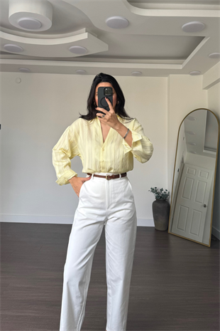 File Detaylı Gömlek-Sarı