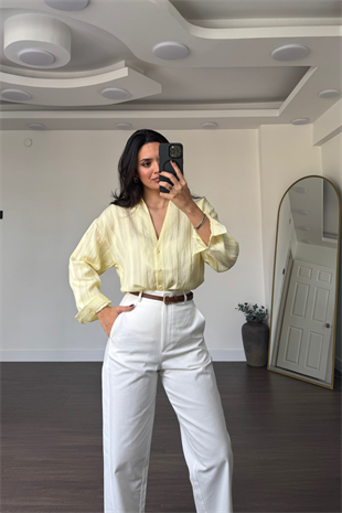 File Detaylı Gömlek-Sarı