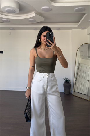 Gold Aksesuar Detaylı Bodysuit-Haki