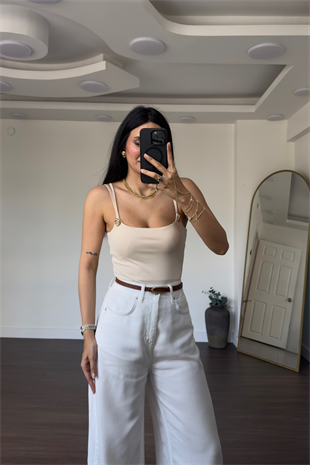 Gold Aksesuar Detaylı Bodysuit-Krem