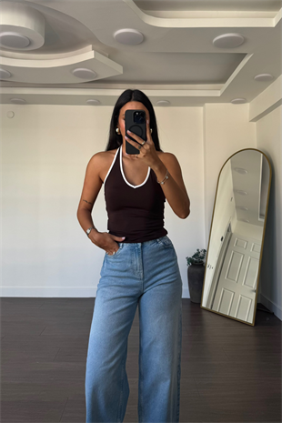 Halter Yaka Biyeli Atlet-Kahve