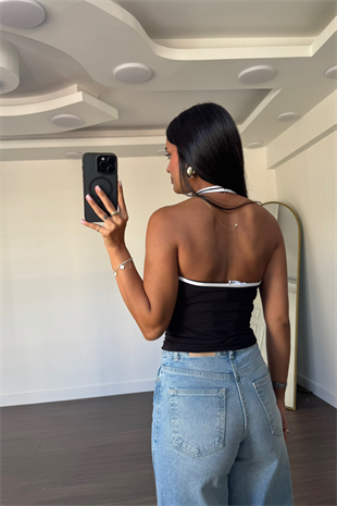 Halter Yaka Biyeli Atlet-Siyah