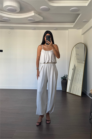 İp Askılı Bluz Şalvar Pantolon Takım-Taş