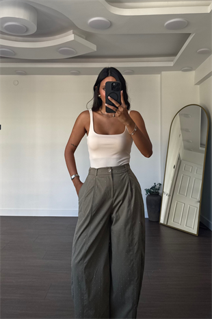 Kare Yaka Kolsuz Bodysuit-Bej