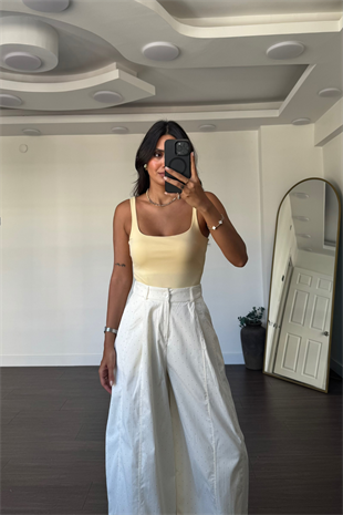 Kare Yaka Kolsuz Bodysuit-Sarı