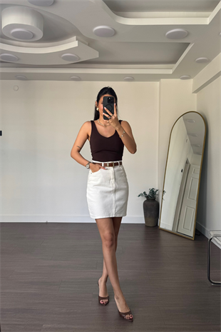 Kemerli Jean Etek-Ekru