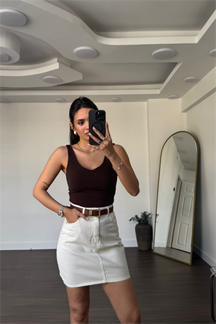 Kemerli Jean Etek-Ekru