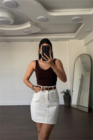 Kemerli Jean Etek-Ekru