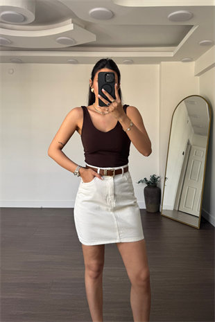 Kemerli Jean Etek-Ekru