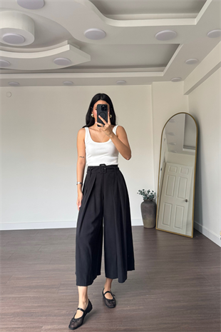 Kemerli Pantolon-Siyah