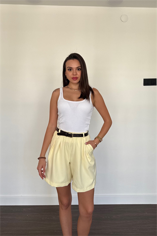 Kemerli Şort-Sarı