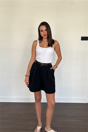 Kemerli Şort-Siyah